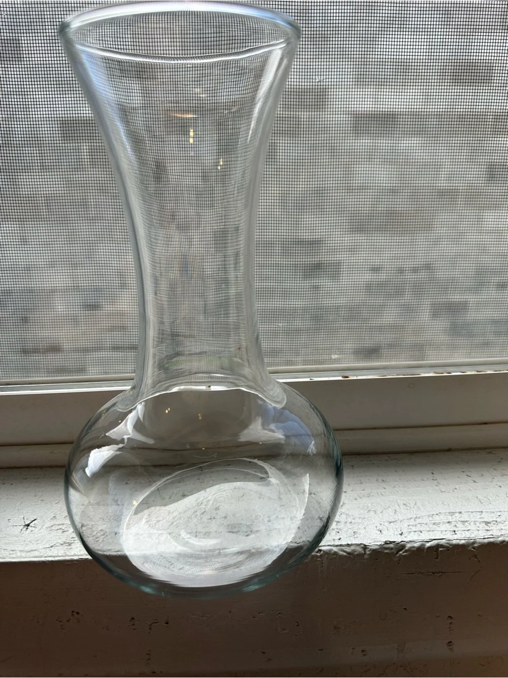Vtg Carafe Decanter Water Beverage Or Large Vase With Slender Neck Round Bottom